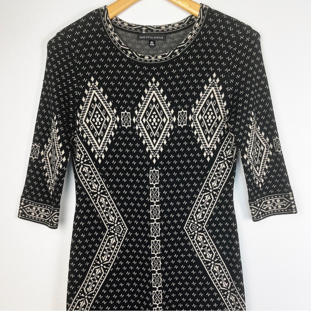 Saks Fifth Avenue Sweater Dress Black Tan Size Small - Picture 11 of 12